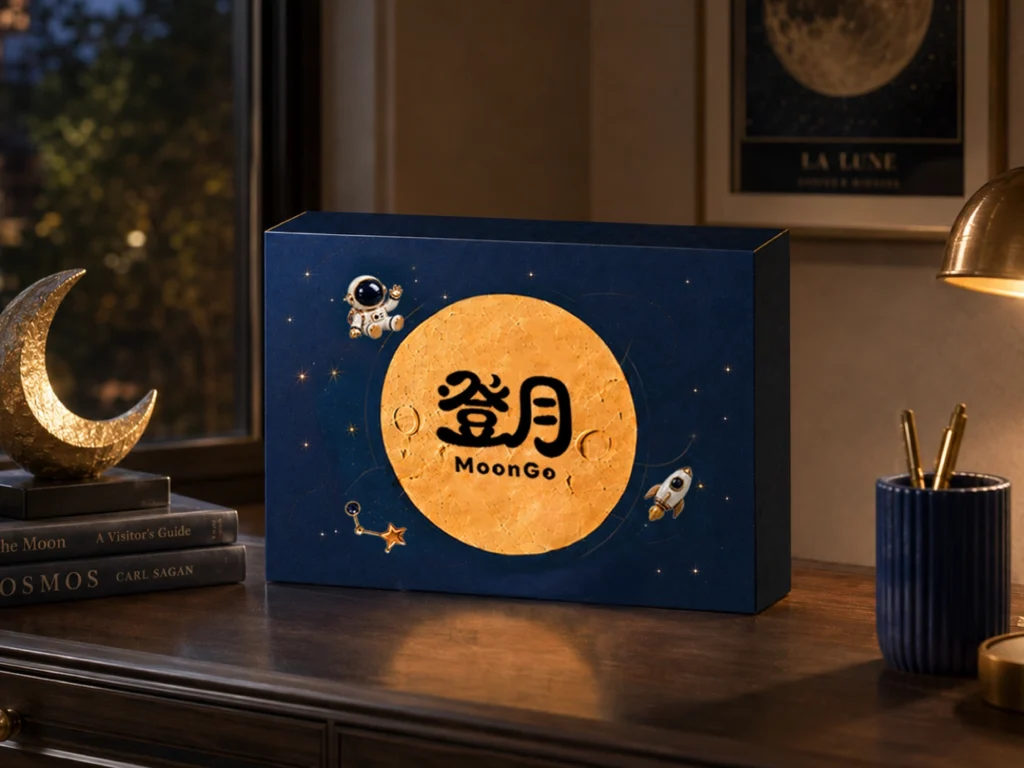中秋節月餅禮盒,放置在書房書桌上的示意圖。